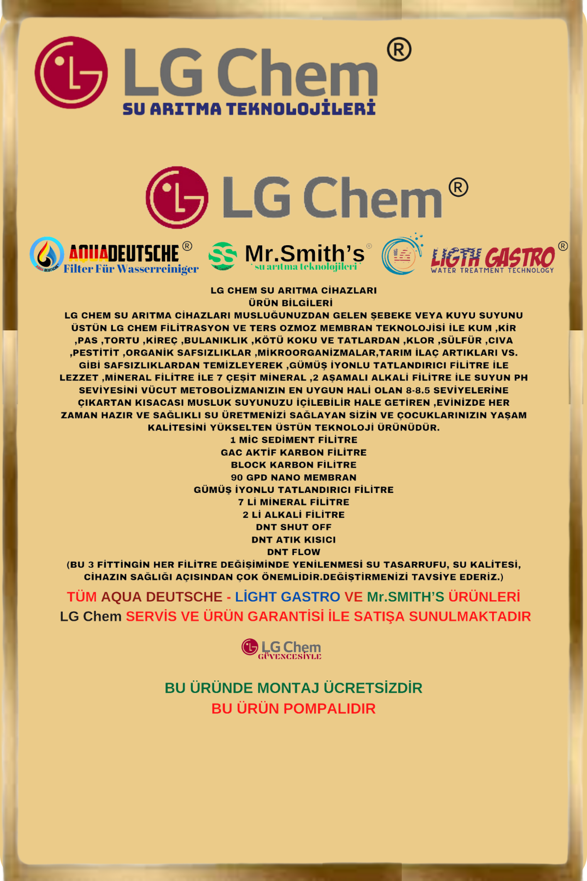 LG Chem GOLD POMPALI & MONTAJ DAHİL BEYAZ RENK 12 LİTRE 7 FİLTRE 14 AŞAMA TERS OZMOZ SU ARITMA CİHAZI - Görsel 11
