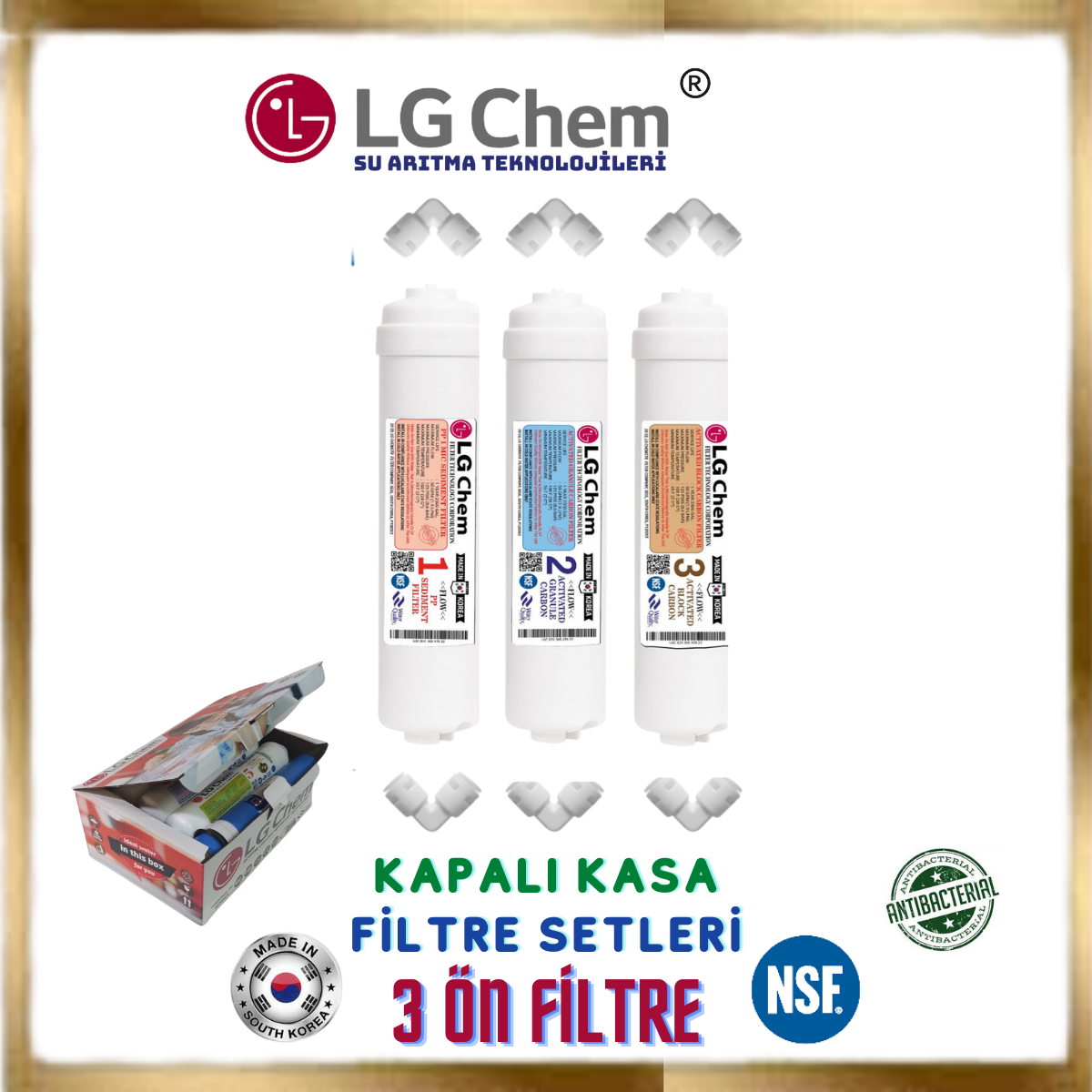 LG Chem GOLD KAPALI KASA SU ARITMA CİHAZLARI İÇİN 5 FİLTRELİ ÜCRETSİZ MONTAJLI 90 GPD NANO MEMBRANLI FİLTRE SETİ - Görsel 3
