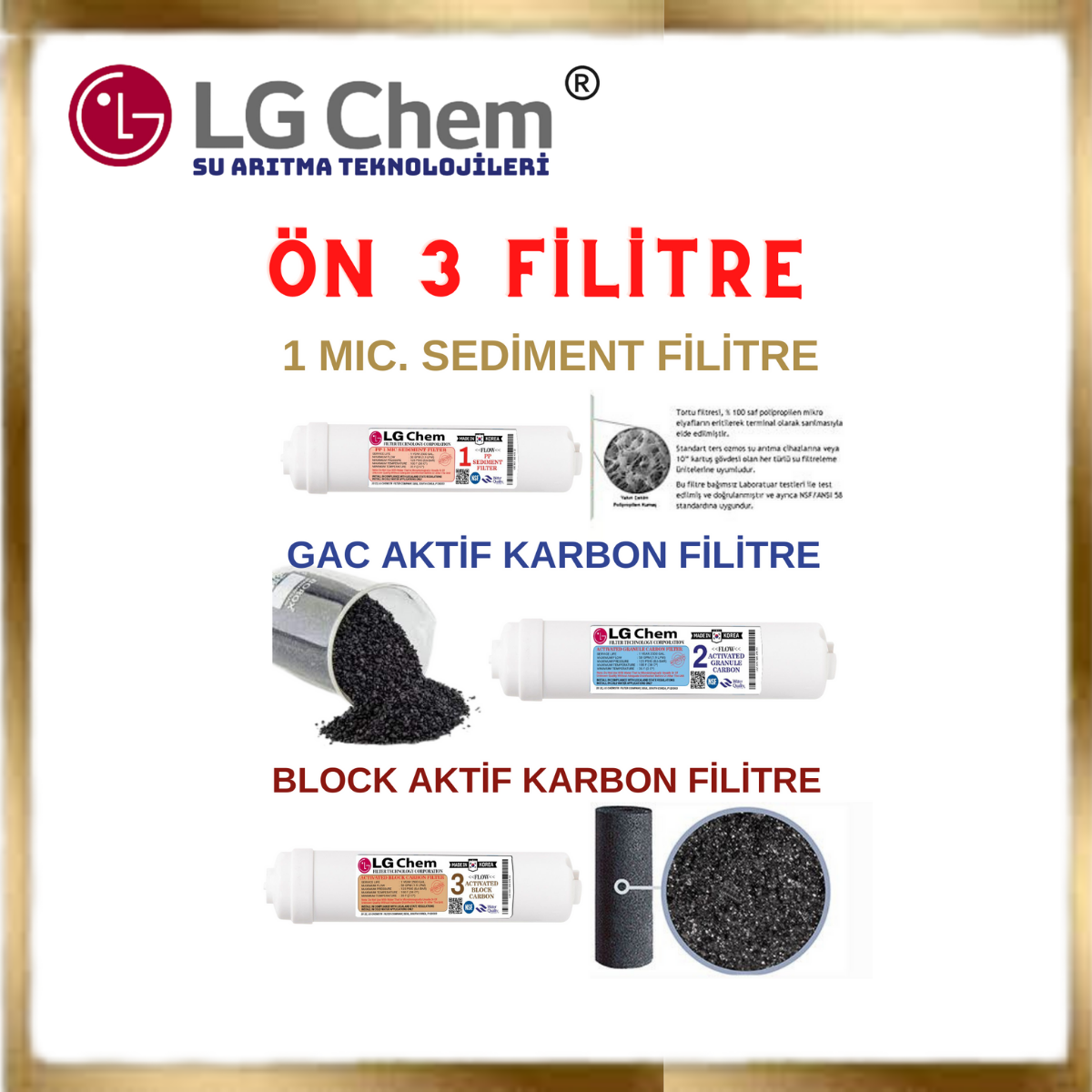 LG Chem GOLD AÇIK KASA SU ARITMA CİHAZLARI İÇİN 3 ÖN FİLTRE SETİ - Görsel 3