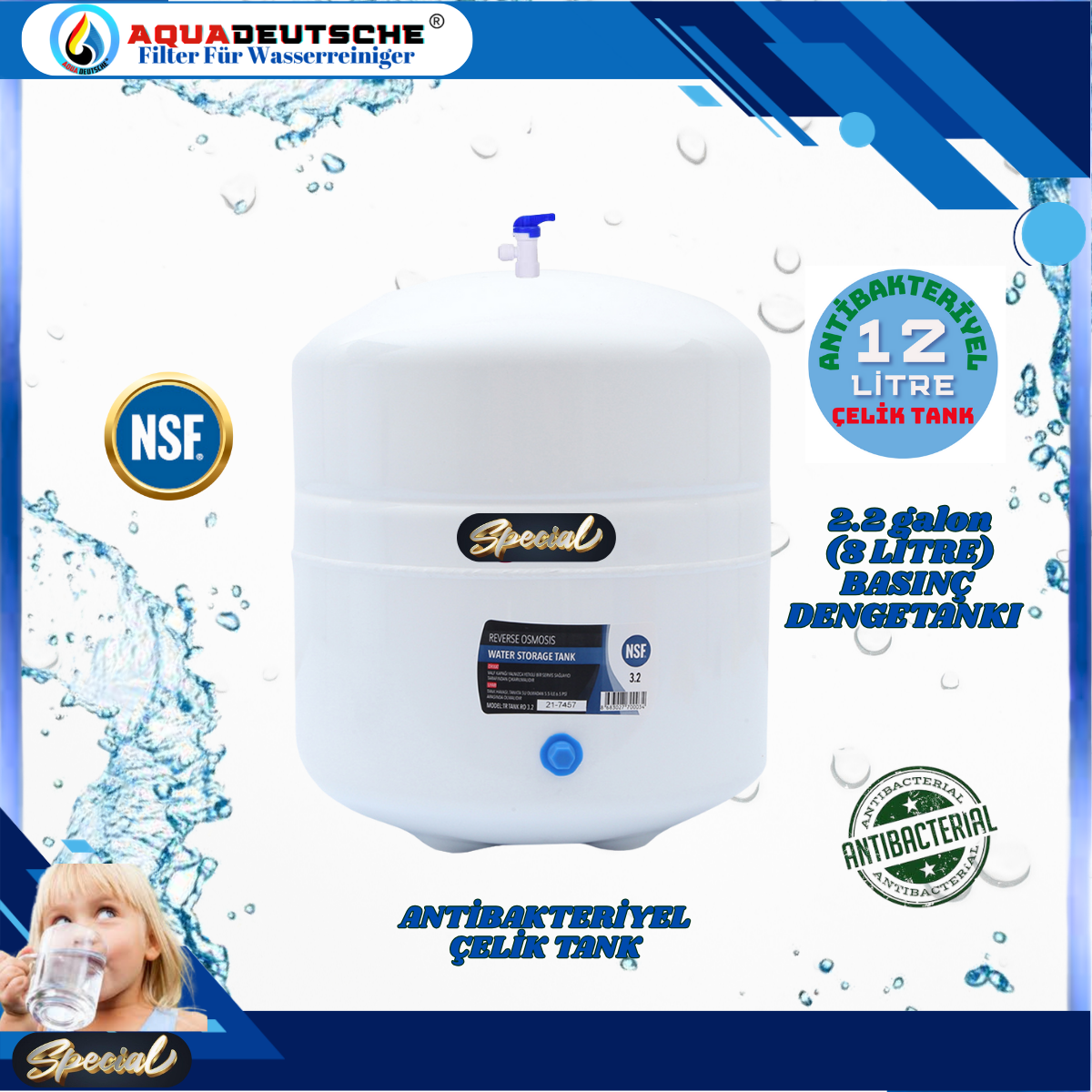 AQUA DEUTSCHE ÜCRETSİZ MONTAJ&POMPALI 8 LİTRE 7 FİLTRE 14 AŞAMA SU ARITMA CİHAZI - Görsel 8