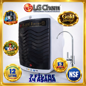 LG Chem GOLD POMPALI & MONTAJ DAHİL BEYAZ-SİYAH RENK 12 LİTRE 7 FİLTRE 14 AŞAMA TERS OZMOZ SU ARITMA CİHAZI