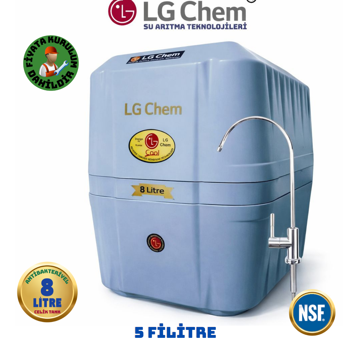 LG Chem COOL ÜCRETSİZ MONTAJ 8 LİTRE 7 FİLTRE 14 AŞAMA SU ARITMA CİHAZI