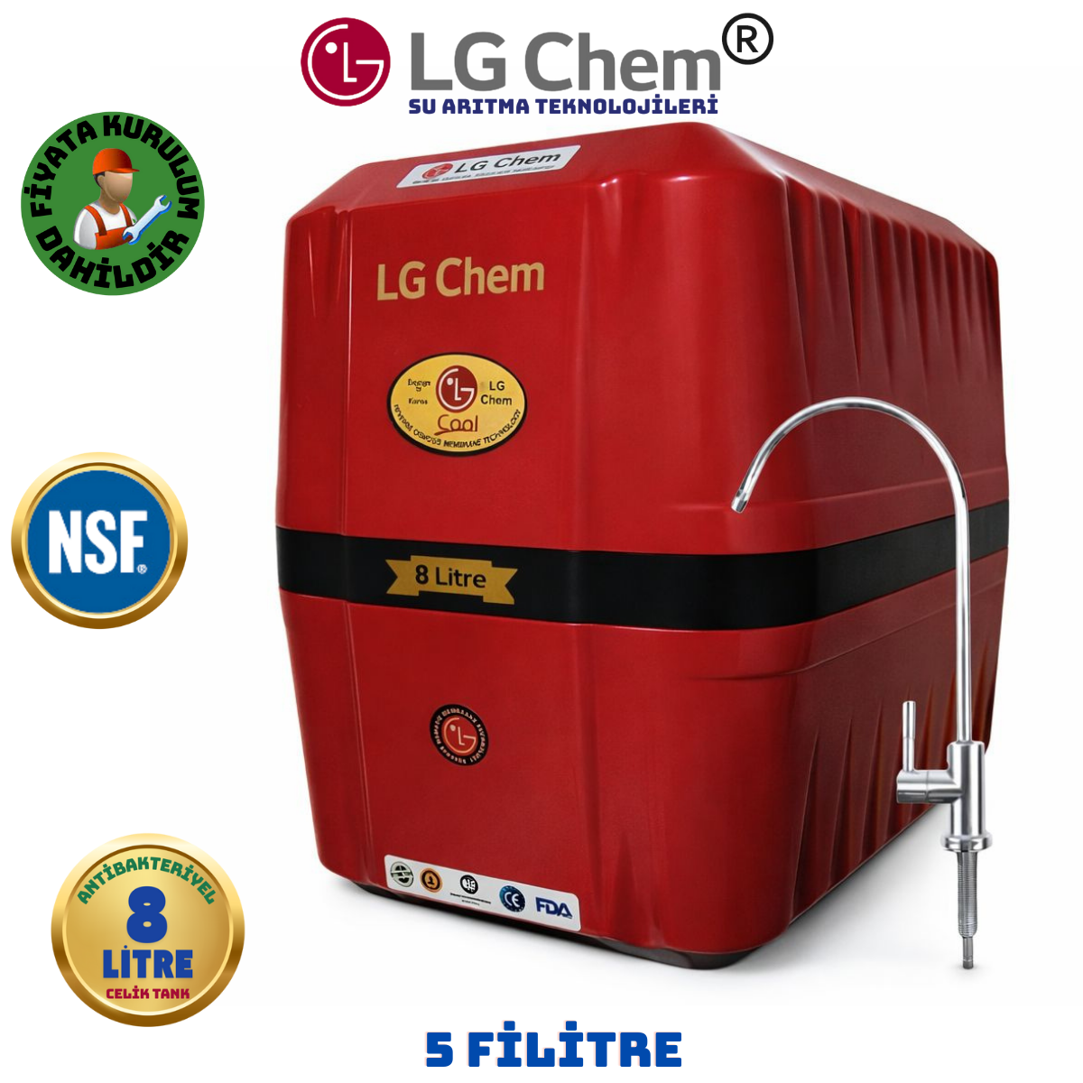 LG Chem COOL ÜCRETSİZ MONTAJ 8 LİTRE 7 FİLTRE 14 AŞAMA SU ARITMA CİHAZI