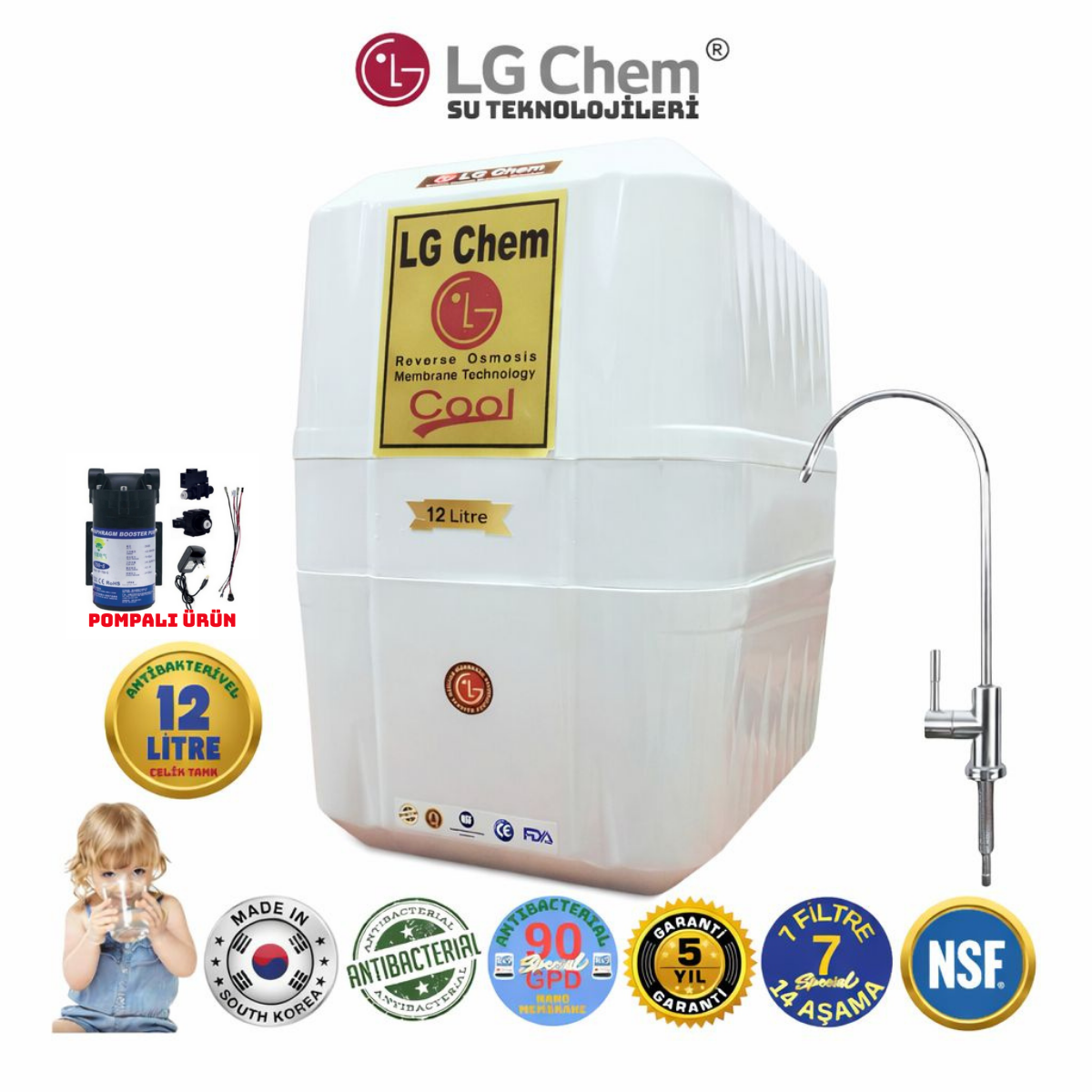 LG Chem COOL POMPALI 12 LİTRE 7 FİLTRE 14 AŞAMA SU ARITMA CİHAZI