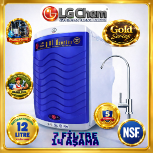 LG Chem GOLD MAVİ BEYAZ ÜCRETSİZ MONTAJ&POMPALI 12 LİTRE 7 FİLTRE 14 AŞAMA TERS OZMOZ SU ARITMA CİHAZI