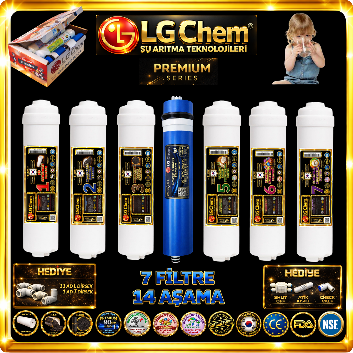 LG Chem PREMIUM 7 FİLTRE 14 AŞAMA KAPALI KASA SU ARITMA CİHAZI FİLTRE SETİ