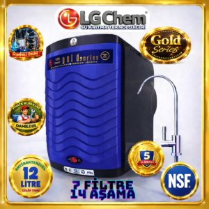 LG Chem GOLD MAVİ SİYAH ÜCRETSİZ MONTAJ&POMPALI CİHAZ 12 LİTRE 7 FİLTRE 14 AŞAMA TERS OZMOZ SU ARITMA CİHAZI
