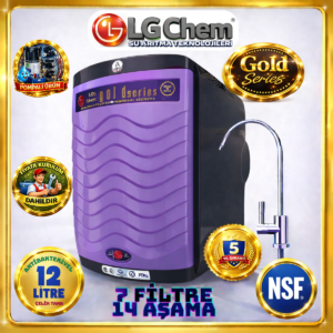 LG Chem GOLD LİLA SİYAH RENK ÜCRETSİZ MONTAJ&POMPALI 12 LİTRE 7 FİLTRE 14 AŞAMA TERS OZMOZ SU ARITMA CİHAZI