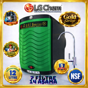 LG Chem GOLD YEŞİL SİYAH RENK ÜCRETSİZ MONTAJ&POMPALI CİHAZ 12 LİTRE 7 FİLTRE 14 AŞAMA TERS OZMOZ SU ARITMA CİHAZI