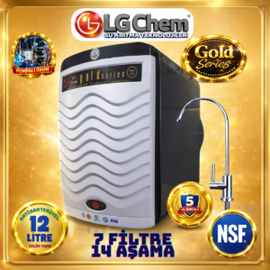 LG Chem GOLD ÖN BEYAZ SİYAH RENK POMPALI 12 LİTRE 7 FİLTRE 14 AŞAMA TERS OZMOZ SU ARITMA CİHAZI