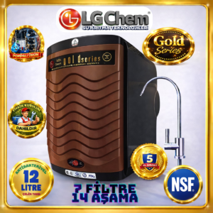 LG Chem GOLD SİYAH RENK ÜCRETSİZ MONTAJ&POMPALI 12 LİTRE 7 FİLTRE 14 AŞAMA TERS OZMOZ SU ARITMA CİHAZI