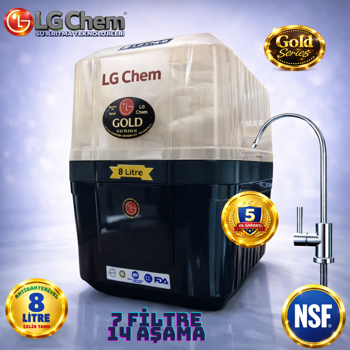 LG Chem GOLD SİYAH BEYAZ 8 LİTRE 7 FİLTRE 14 AŞAMA SU ARITMA CİHAZI