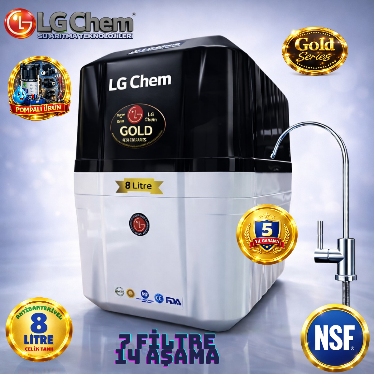 LG Chem GOLD POMPALI 8 LİTRE 7 FİLTRE 14 AŞAMA SU ARITMA CİHAZI