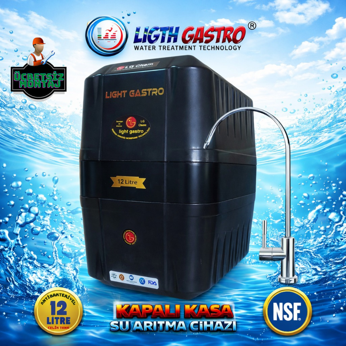 LİGTH GASTRO SPECIAL ÜCRETSİZ MONTAJ 12 LİTRE 90 GPD NANO MEMBRANLI SU ARITMA CİHAZI