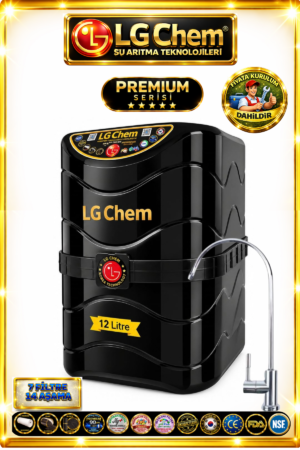 LG Chem PREMIUM SERIES MONTAJ DAHİL 7 Filtre 14 Aşama 12 Litre SİYAH RENK Su Arıtma Cihazı 90 GPD NANO MEMBRANLI