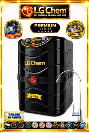 LG Chem PREMIUM SERIES POMPALI & ÜCRETSİZ MONTAJLI 7 Filtre 14 Aşama 12 Litre SİYAH RENK Su Arıtma Cihazı 90 GPD NANO MEMBRANLI
