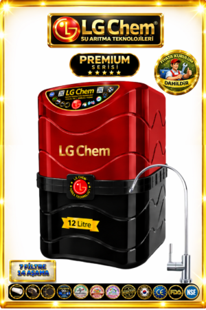 LG Chem PREMIUM SERIES MONTAJ DAHİL 7 Filtre 14 Aşama 12 Litre KIRMIZI RENK Su Arıtma Cihazı 90 GPD NANO MEMBRANLI