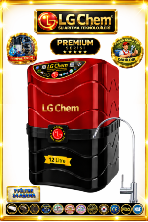 LG Chem PREMIUM SERIES POMPALI & ÜCRETSİZ MONTAJLI 7 Filtre 14 Aşama 12 Litre KIRMIZI RENK Su Arıtma Cihazı 90 GPD NANO MEMBRANLI