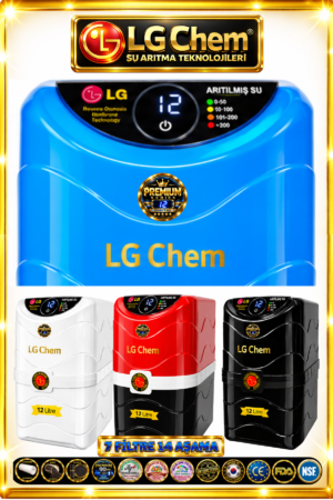 LG Chem PREMIUM DİJİTAL EKRANLI & POMPALI & MONTAJ DAHİL 12 LİTRE 7 FİLTRE 14 AŞAMA SİYAH RENK SU ARITMA CİHAZI MAVİ RENK