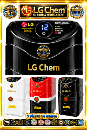 LG Chem PREMIUM DİJİTAL EKRANLI & POMPALI & MONTAJ DAHİL 12 LİTRE 7 FİLTRE 14 AŞAMA SİYAH RENK SU ARITMA CİHAZI SİYAH RENK