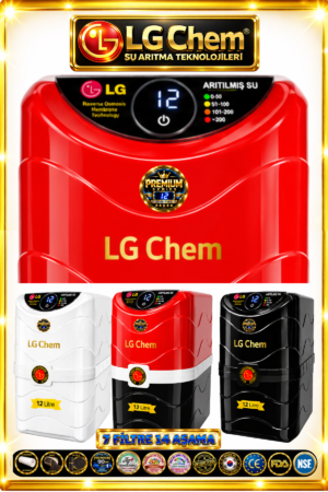 LG Chem PREMIUM DİJİTAL EKRANLI & POMPALI & MONTAJ DAHİL 12 LİTRE 7 FİLTRE 14 AŞAMA SİYAH RENK SU ARITMA CİHAZI KIRMIZI RENK